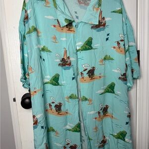 Disney Moana Maui Aqua and White Patterned Button Up 4XL Shirt